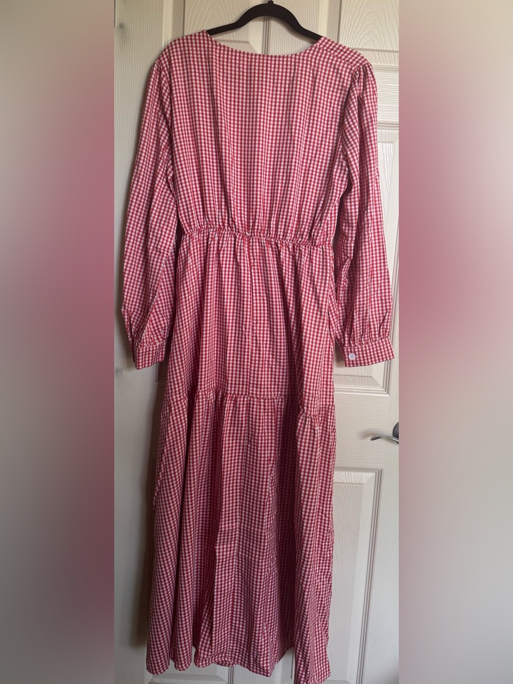 NWT Red Gingham Tiered Maxi Dress, Size XL, Fall Dresses - Picture 6 of 7